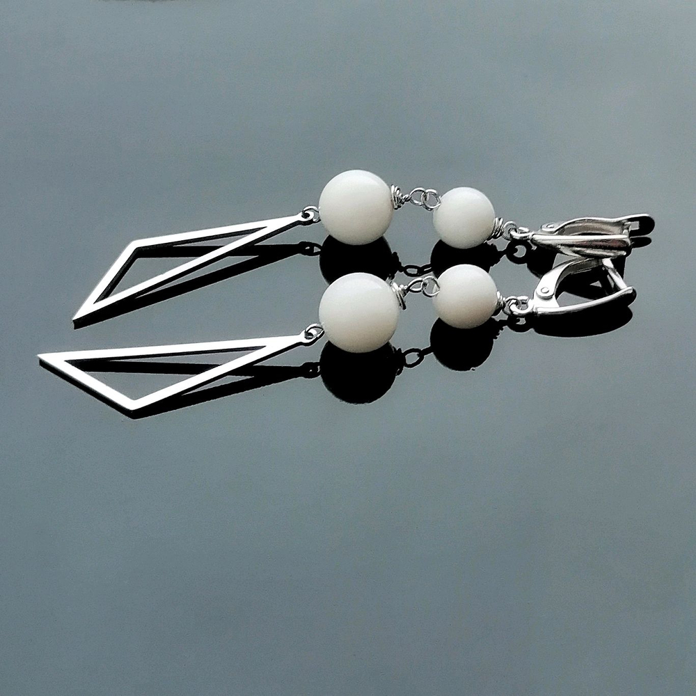 Длинные серьги с белым агатом "Геометрия"