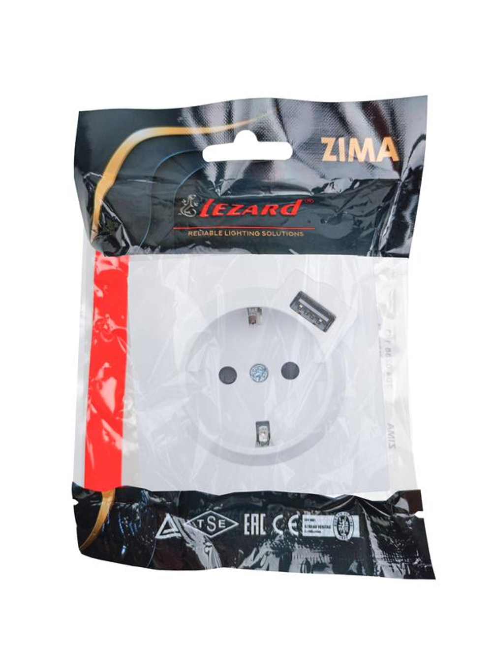 Розетка 1-мест. с/з+USB разъем ZIMA IP20 бел. LEZARD 704-0288-181