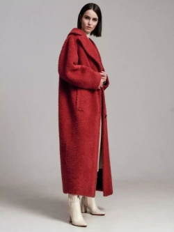 Шуба чебурашка женская из овечьей шерсти тедди, краснная, SilverFox