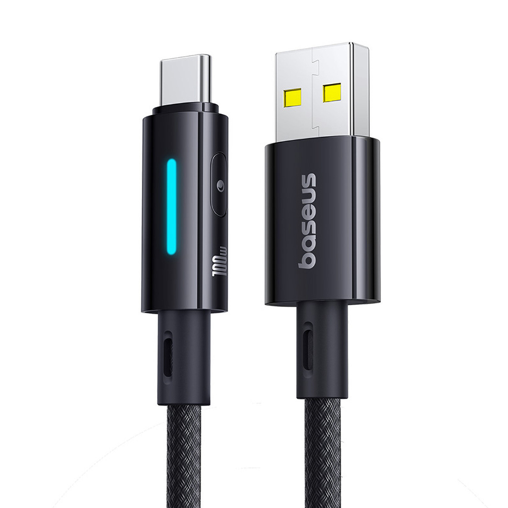 USB-A - USB-C Кабель Baseus Lit Button-Control Charging+Data 100W 1-2m - Cosmic Black