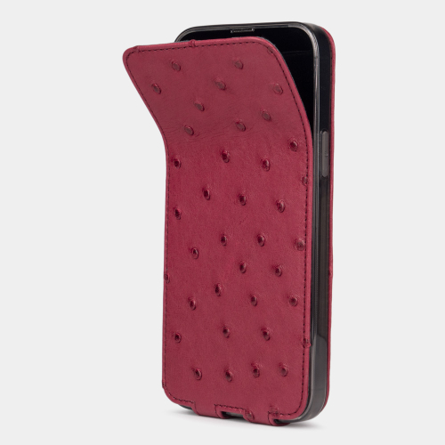 Чехол для iPhone 14 Pro Max из кожи страуса, цвета фуксии