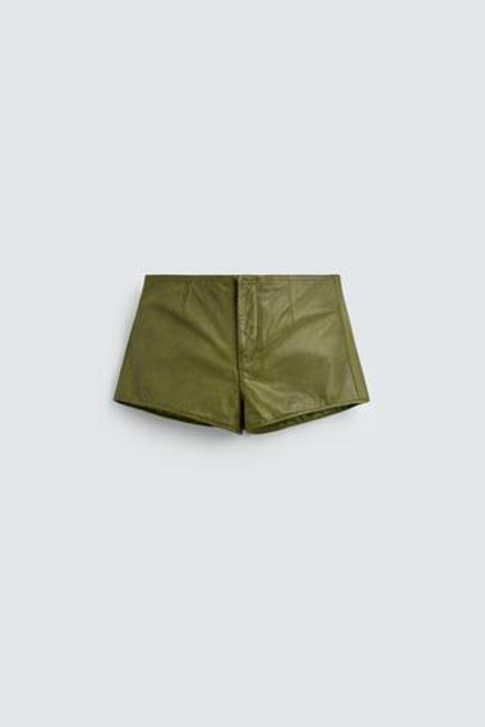 ZARA HARRY LAMBERT X DISNEY КОЖАНЫЕ ШОРТЫ, ЗЕЛЕНЫЙ