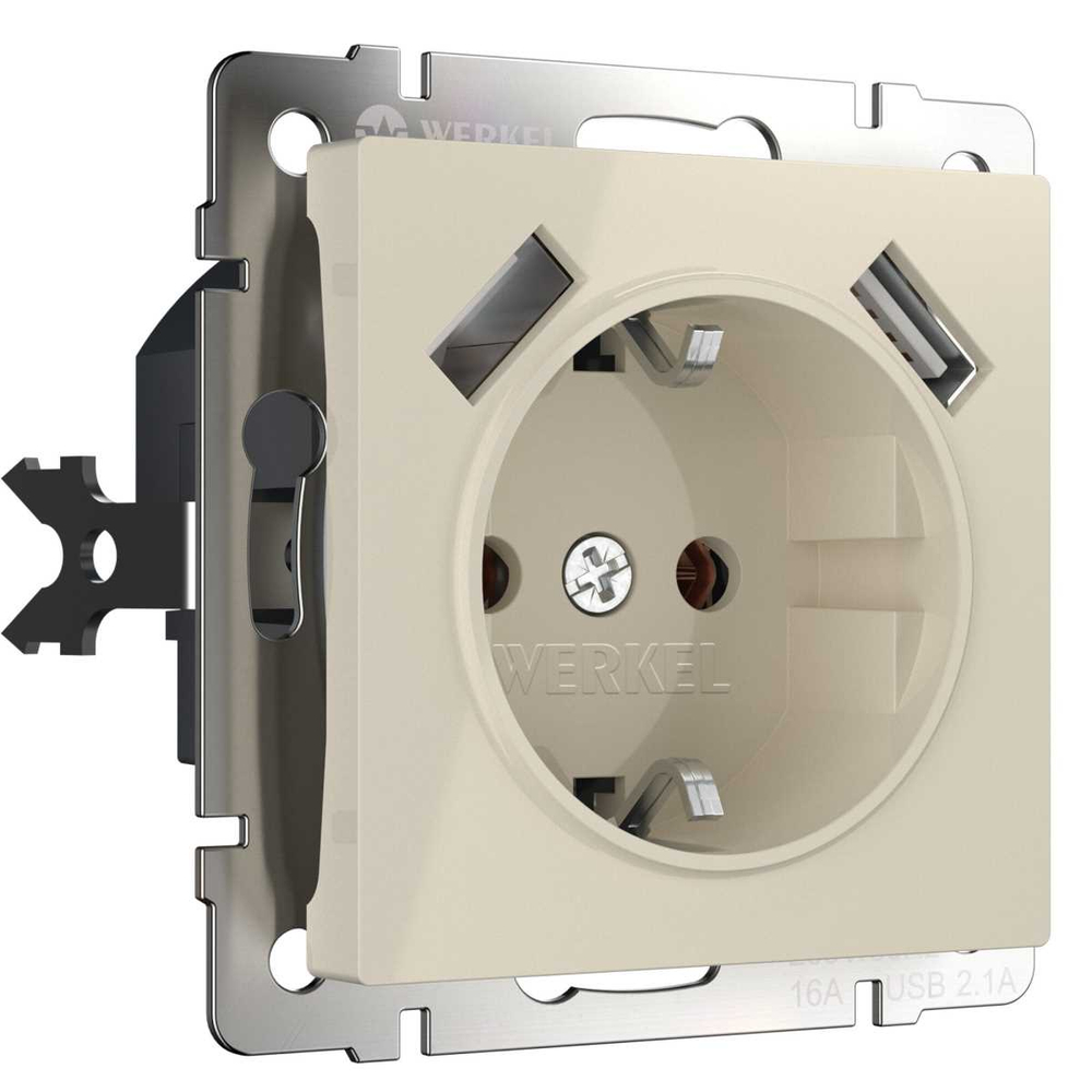 Розетка с заземлением, шторками и USBх2 Werkel слоновая кость W1171503 4690389155833