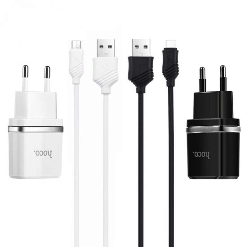 Сетевое зарядное устройство 2 в 1 Hoco C12 для micro USB, 010523 Белый