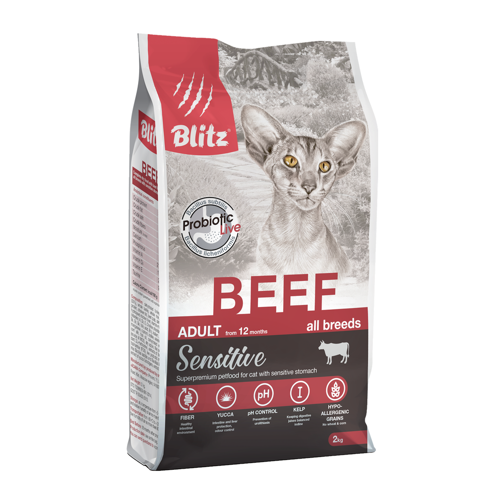 Сухой корм Blitz Sensitive Beef Adult Cats All Breeds для взрослых кошек с говядиной