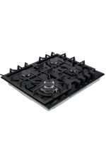 Газовая варочная панель шириной 60 см, Macbi MBH64WFGI.V2-BL Чернаяс Wok-конфоркой, Черное закаленное стекло, Электроподжиг, Газ-контроль, Решетки из чугуна