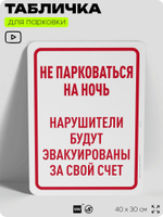 Табличка для парковки "Не парковаться на ночь", для дома, офиса, организаций, 40х30 см, Silver Plane x Айдентика Технолоджи