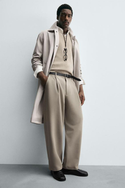 ZARA БРЮКИ RELAXED FIT СО СКЛАДКАМИ, СВЕТЛО-КОРИЧНЕВЫЙ