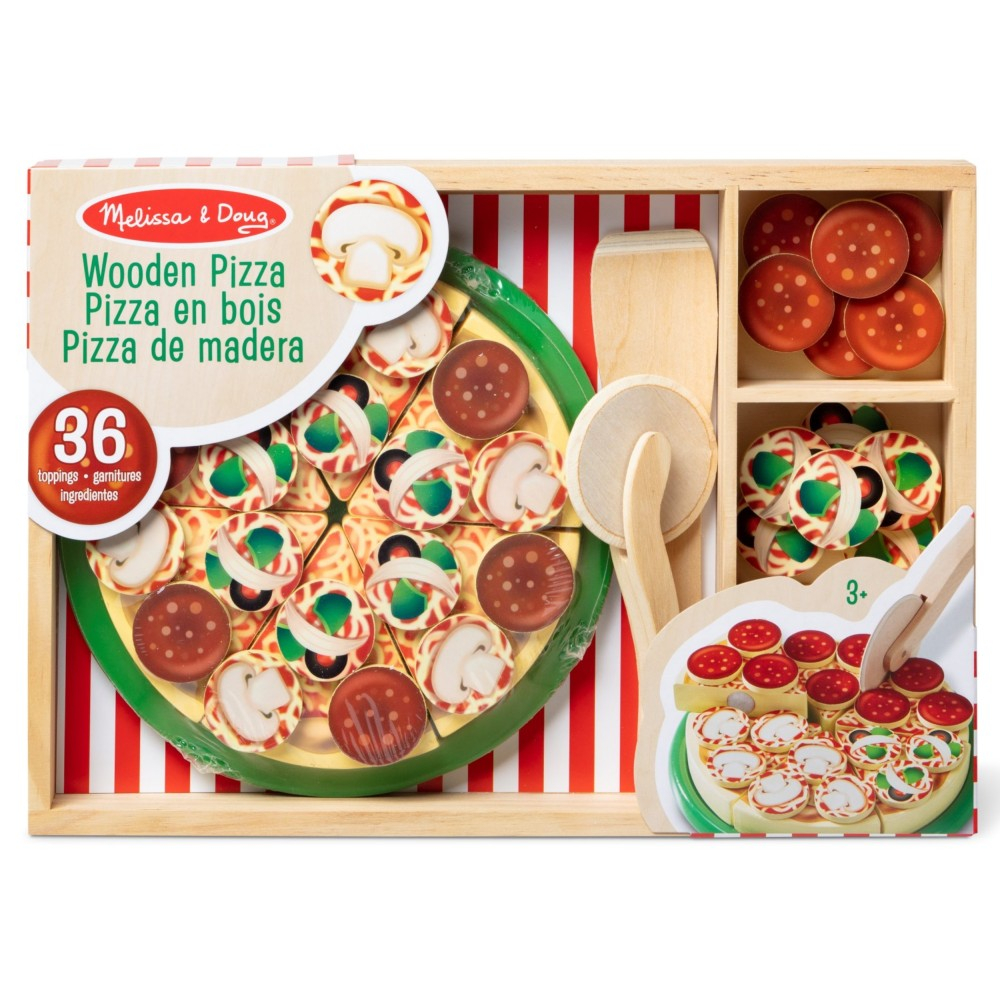Spin Master 93611 20155221 — Игровой набор Melissa & Doug деревянная пицца с 36 аксессуарами Pizza Party — фото 1
