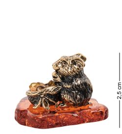 Народные промыслы AM- 598 Фигурка «Хомяк с корзиной» (латунь, янтарь)