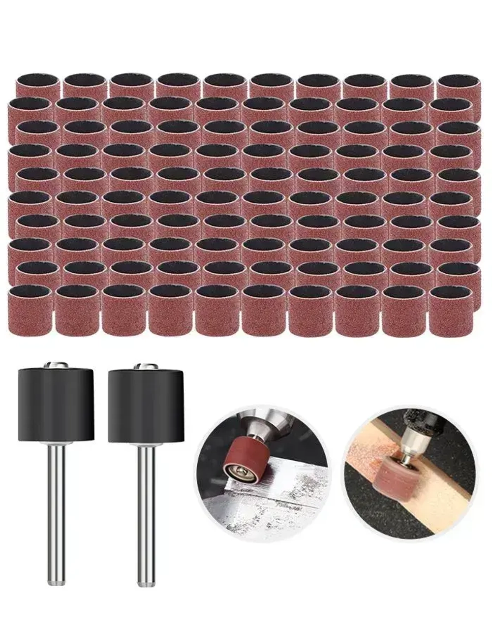 Набор шлифовальных барабанов для гравера XCAN 80 грит, с оправками 12,7мм, 102 предмета