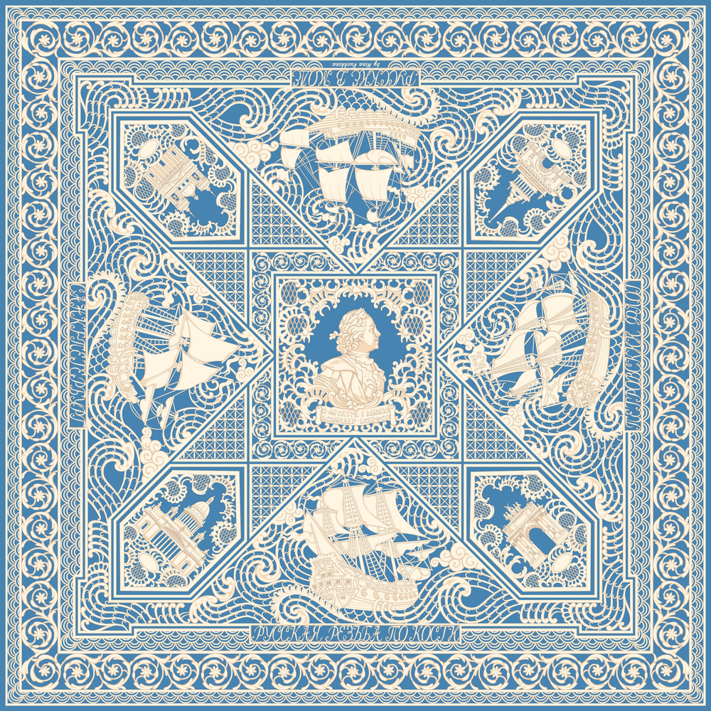 Шаль «Русская резьба по кости», 100% шерсть