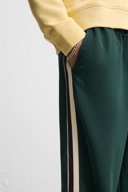 ZARA БРЮКИ ИЗ ВЫСОКОТЕХНОЛОГИЧНОЙ ТКАНИ С ЛАМПАСАМИ, БУТЫЛОЧНО-ЗЕЛЕНЫЙ