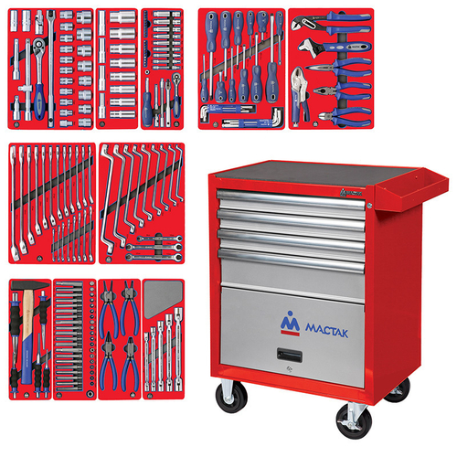 МАСТАК (52-04205R) Набор инструментов "МАСТЕР" в красной тележке, 205 предметов