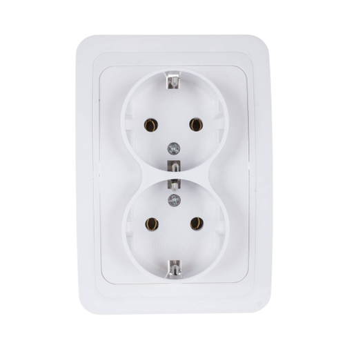 Розетка для скрытой проводки, двойная, 16А, с/з белая, В0128(G-B0128), (шт.)
