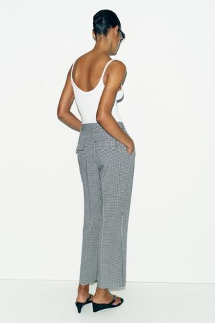 ZARA БРЮКИ В КЛЕТКУ ВИШИ, СИНИЙ/БЕЛЫЙ