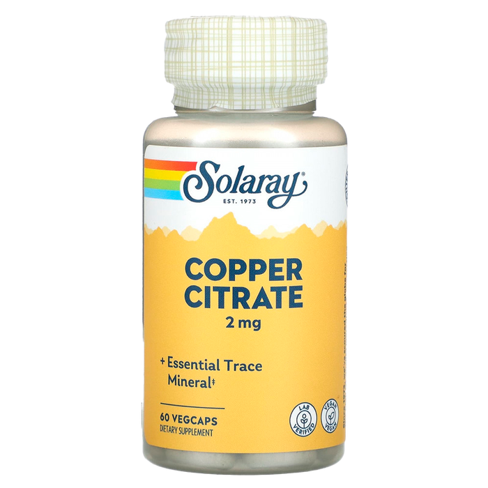 Цитрат меди 2 мг, Copper Citrate, Solaray, 60 вегетарианских капсул