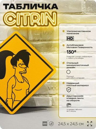 Табличка декоративная "Туранга Лила" из мультсериала Футурама, Futurama на дверь и стену, прикольная штука в подарок фанату, декоративный знак ЦИТРИН, 24,5х24,5 см, пластиковая, Айдентика Технолоджи