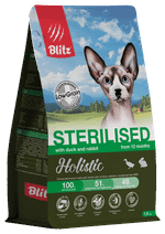 Сухой корм для кошек Blitz Holistic Cat Duck & Rabbit Sterilised Cat низкозерновой корм для стерилизованных кошек, утка и кролик, 5 кг