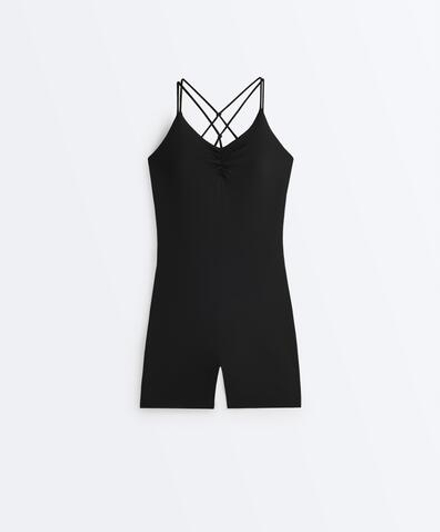 Oysho Короткий комбинезон Comfortlux с узлами, черный