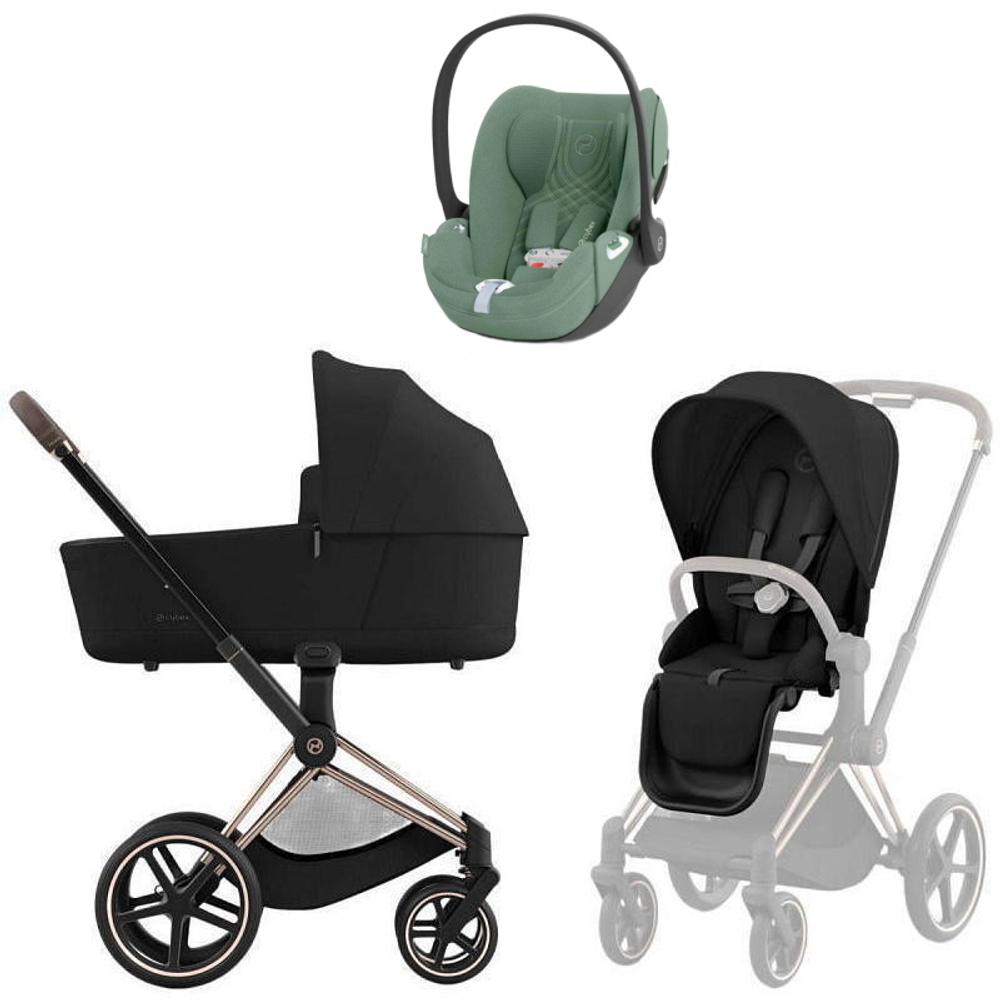 Коляска Cybex Priam IV Rosegold complete Cloud T Leaf Green Plus Base T 3 в 1 Sepia Black