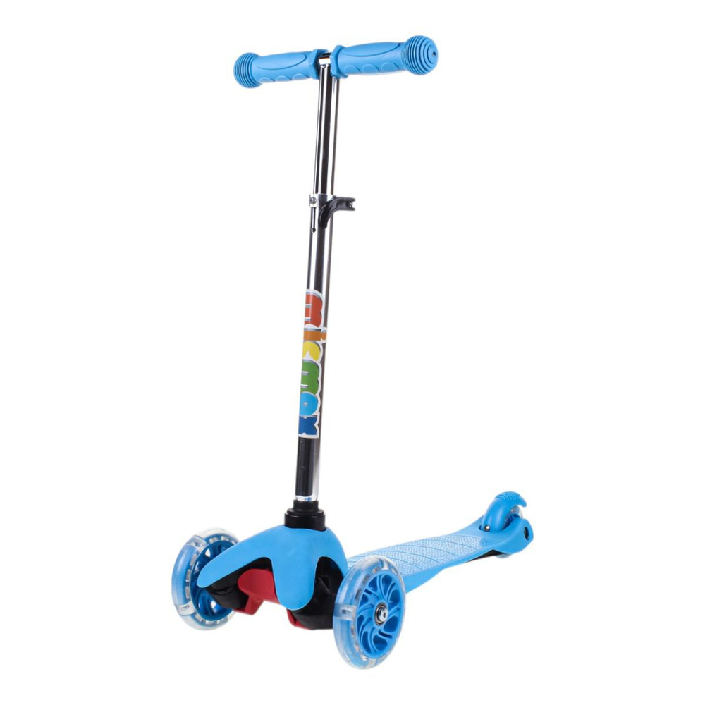 Самокат трехколесный, колеса PVC со светом 110мм, голубой, размер 52х10,5см, ручка металл.съемная