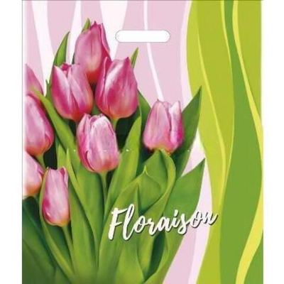 Пакет с прорубной ручкой ПВД 40х47 (45 мкм) "Первые цветы" (50/500 шт.) Интерпак