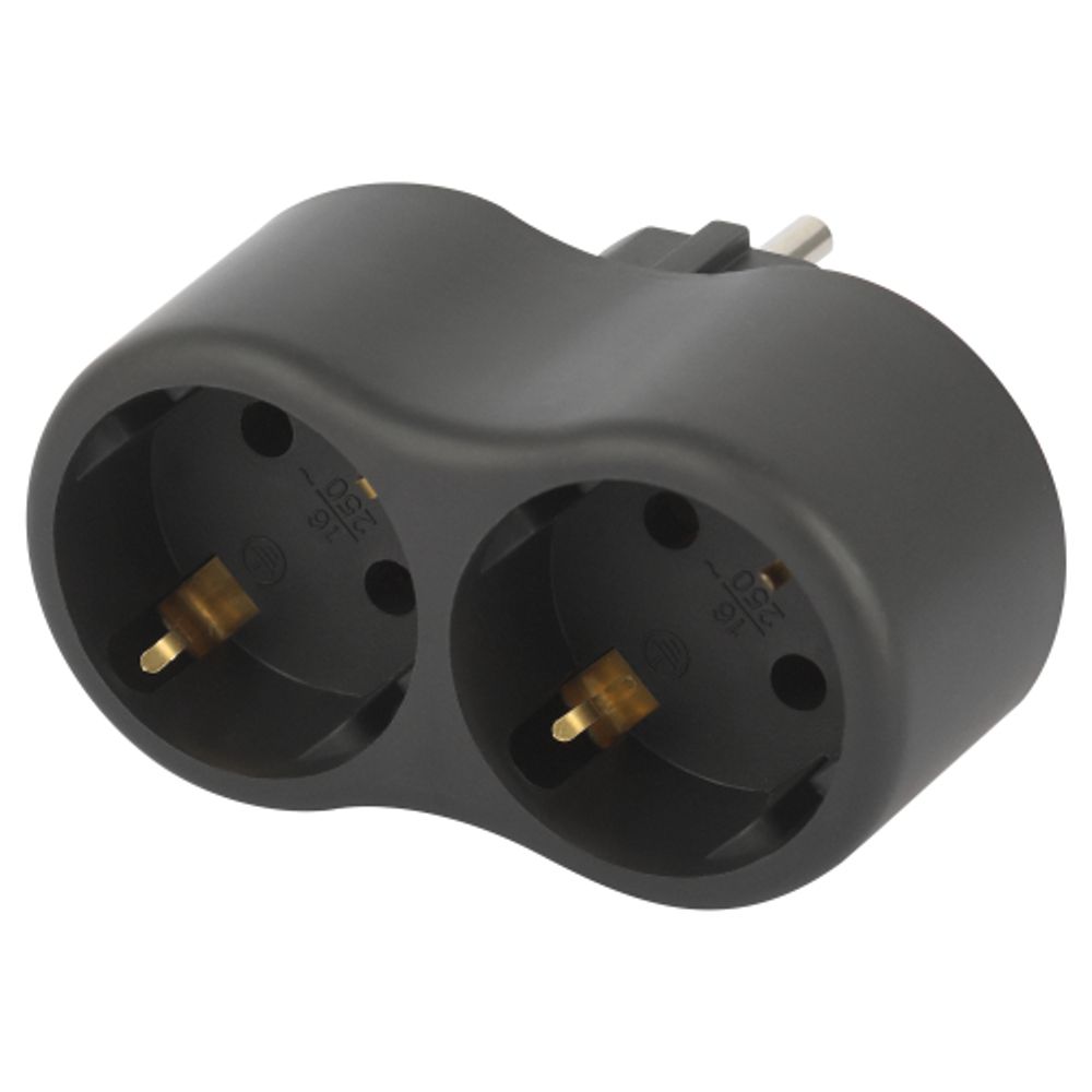 Разветвитель электрический ЭРА SPx-2e-B на 2 розетки с заземлением 16А черный