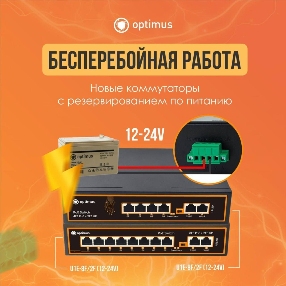 Коммутатор Optimus U1E-8F/2F (12-24V)
