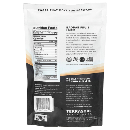 Terrasoul Superfoods, порошок баобаба, 340 г (12 унций)