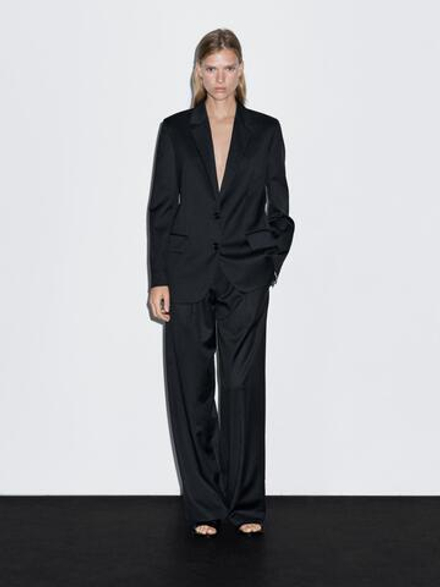 Massimo Dutti Брюки из 100% шерсти с широкими штанинами, темно-синий
