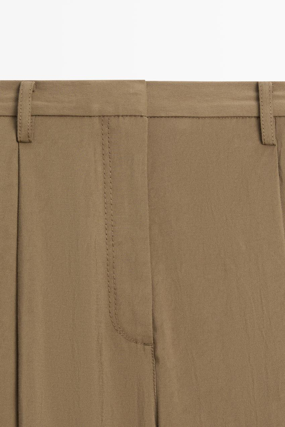 Massimo Dutti Драпированные укороченные широкие брюки, хаки