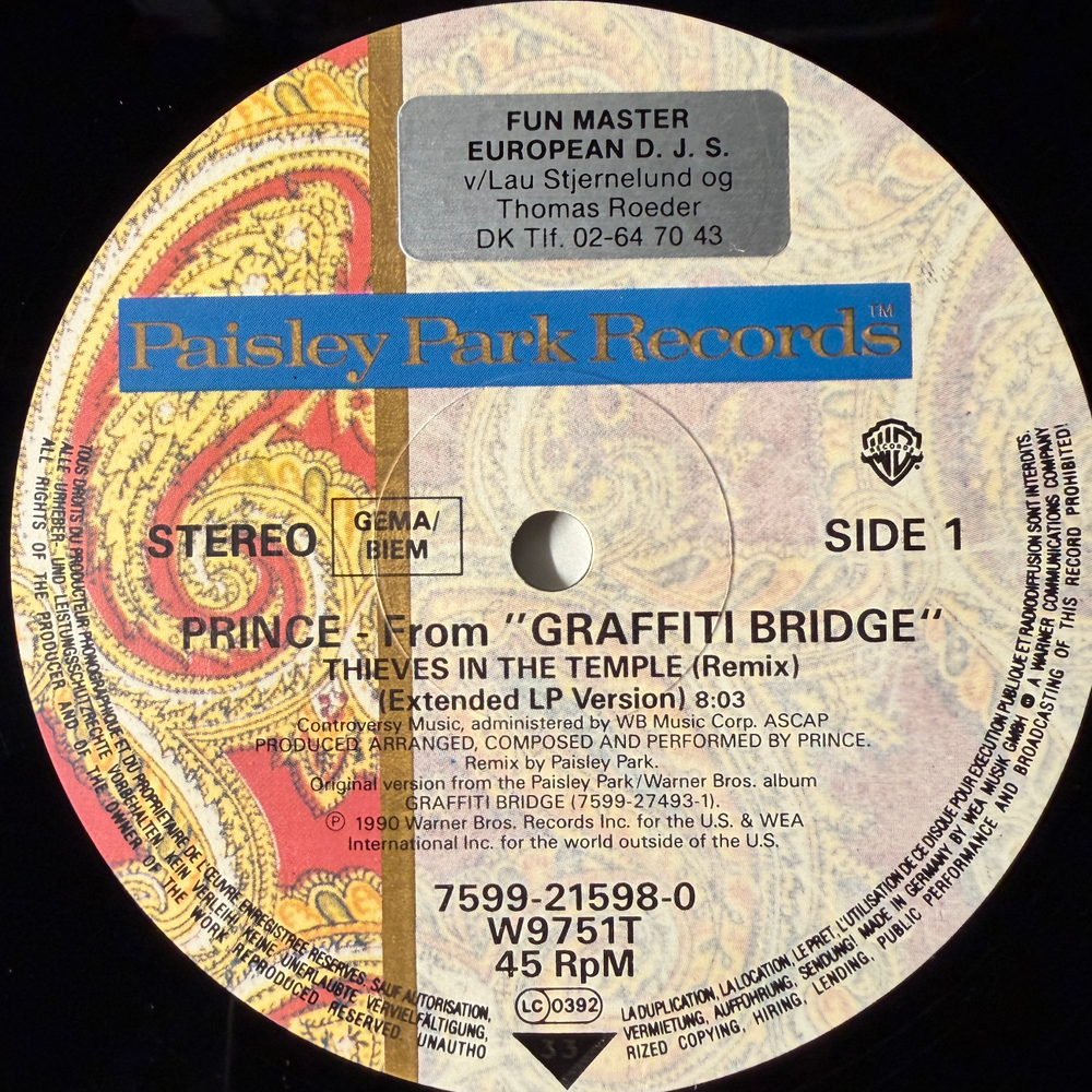 Prince ‎– Thieves In The Temple - Remix (Германия 1990г.) 12" 45 RPM Т