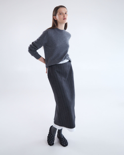 Юбка из шерсти с подъюбником из хлопка елочка серый/белый