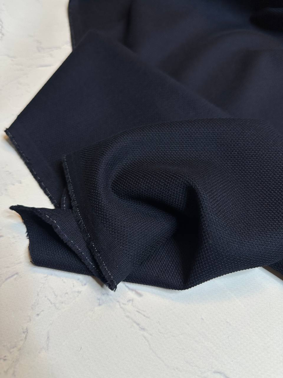 Костюмно-плательная фактурная жаккардовая шерсть (Marzotto, 100%шерсть, Индиго нуар, 150, 220 гр/м2)