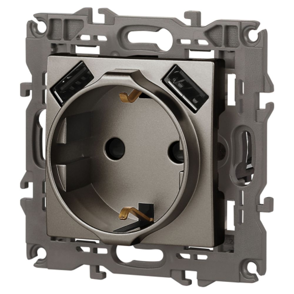 Розетка ЭРА Elegance 14-4109-16 2P+E 16A-250В штор. с 2xUSB 5В-3А титан