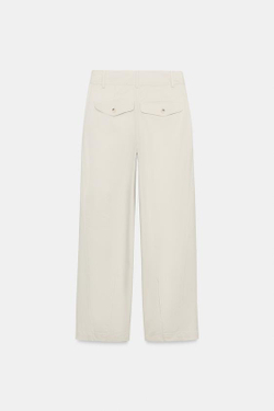 ZARA БРЮКИ BARREL С ЗАЩИПАМИ, ЭКРЮ