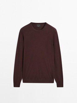 Massimo Dutti Хлопковый свитер с длинными рукавами, гранатовый