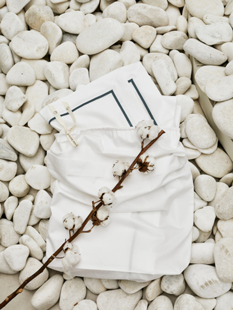 Постельное белье cемейное Сlaire&Caroll Lune белое с зеленым кантом