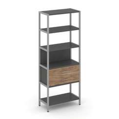 Shelf System Односекционный стеллаж пятиярусный с ящиками SN.STM-512 Антрацит/Дуб Табак/Металл Серый