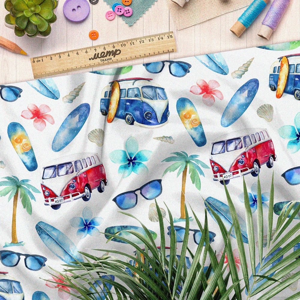 Ткань лен автобусы на пляже