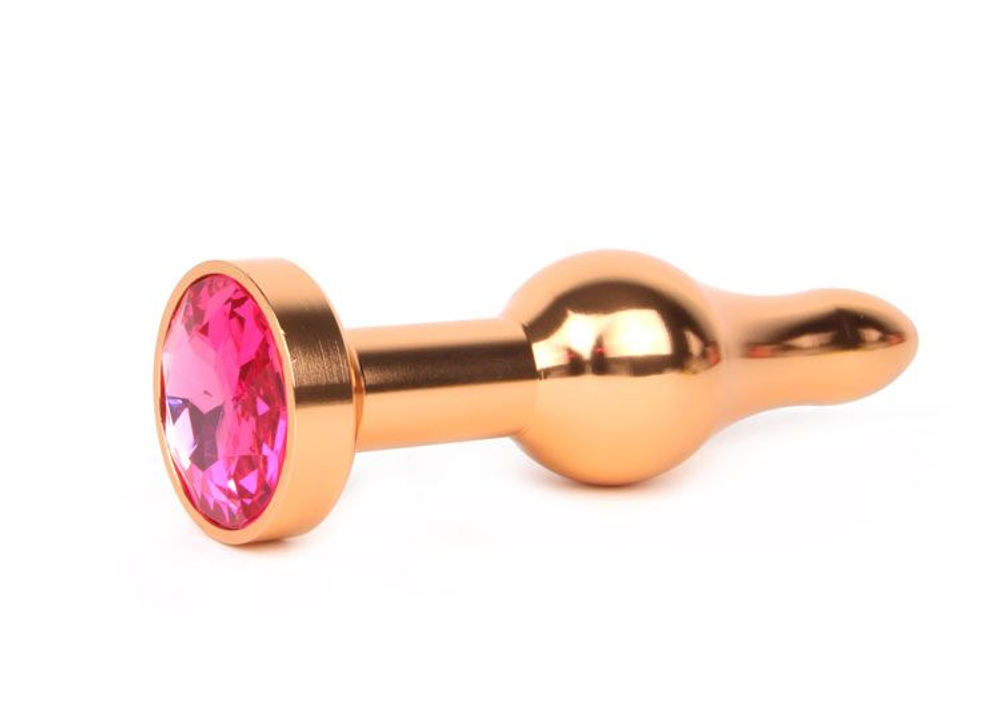 Удлиненная шарикообразная золотистая анальная втулка с малиновым кристаллом - 10,3 см. (Цвет: малиновый)