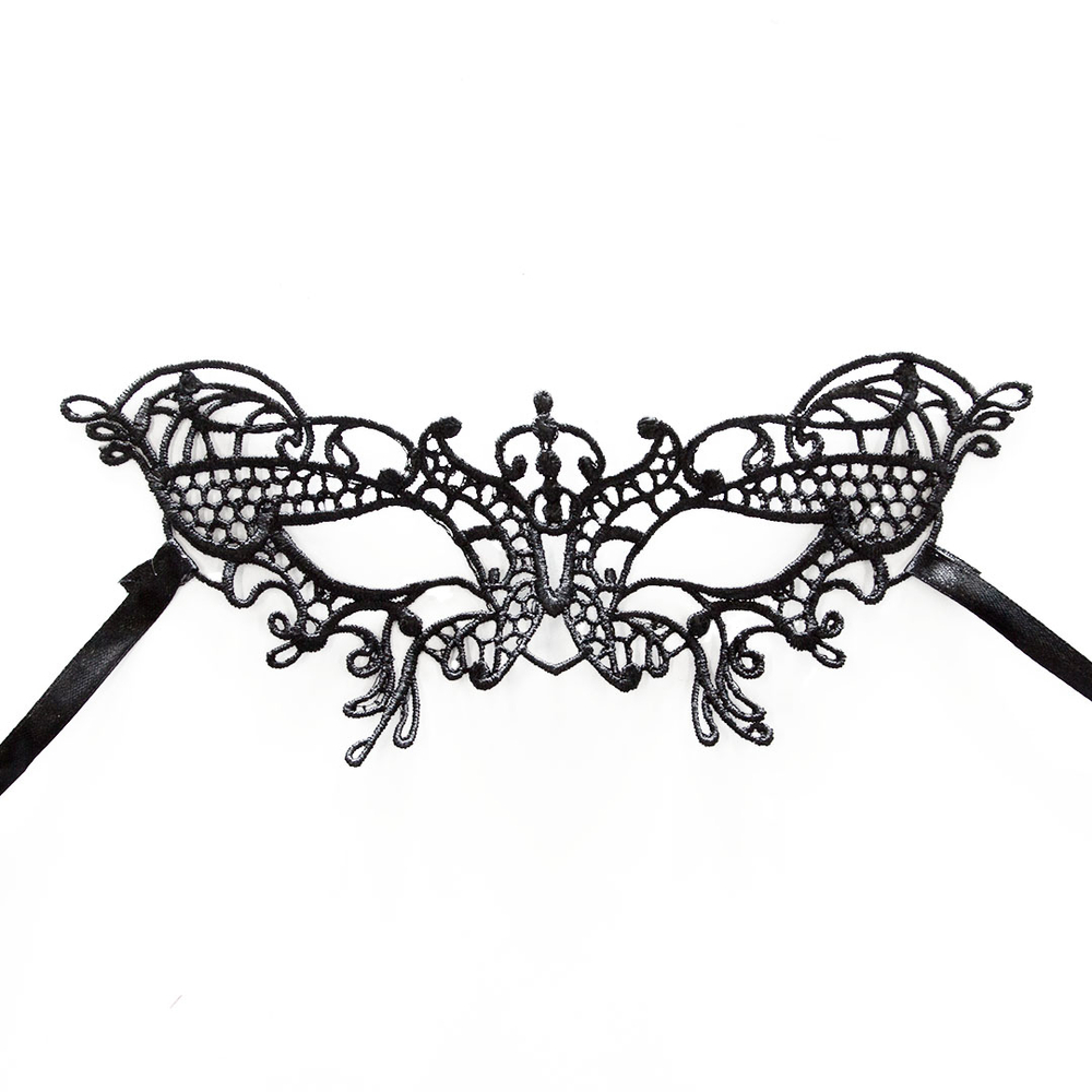 Маска кружевная, фигурная, Бабочка, Черный