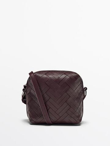 Massimo Dutti Плетеная сумка-мешок из кожи наппа, бордо