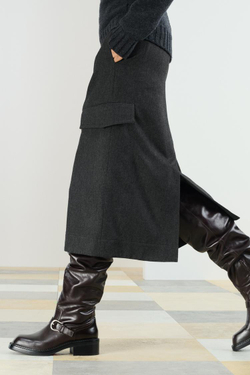 ZARA ЮБКА МИДИ ИЗ СМЕСОВОЙ ШЕРСТИ, СЕРЫЙ