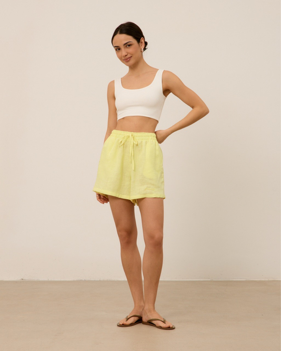 Шорты из 100% льна, лимонные