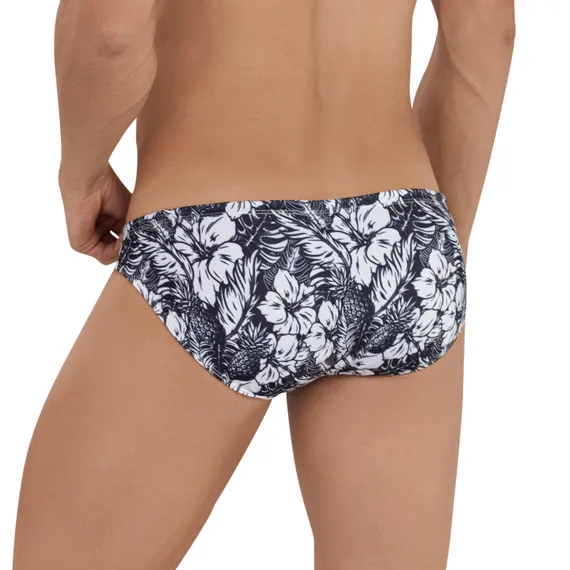 Мужские плавки черные с белым принтом Clever Moda RIDDLE SWIMSUIT BRIEF 115011