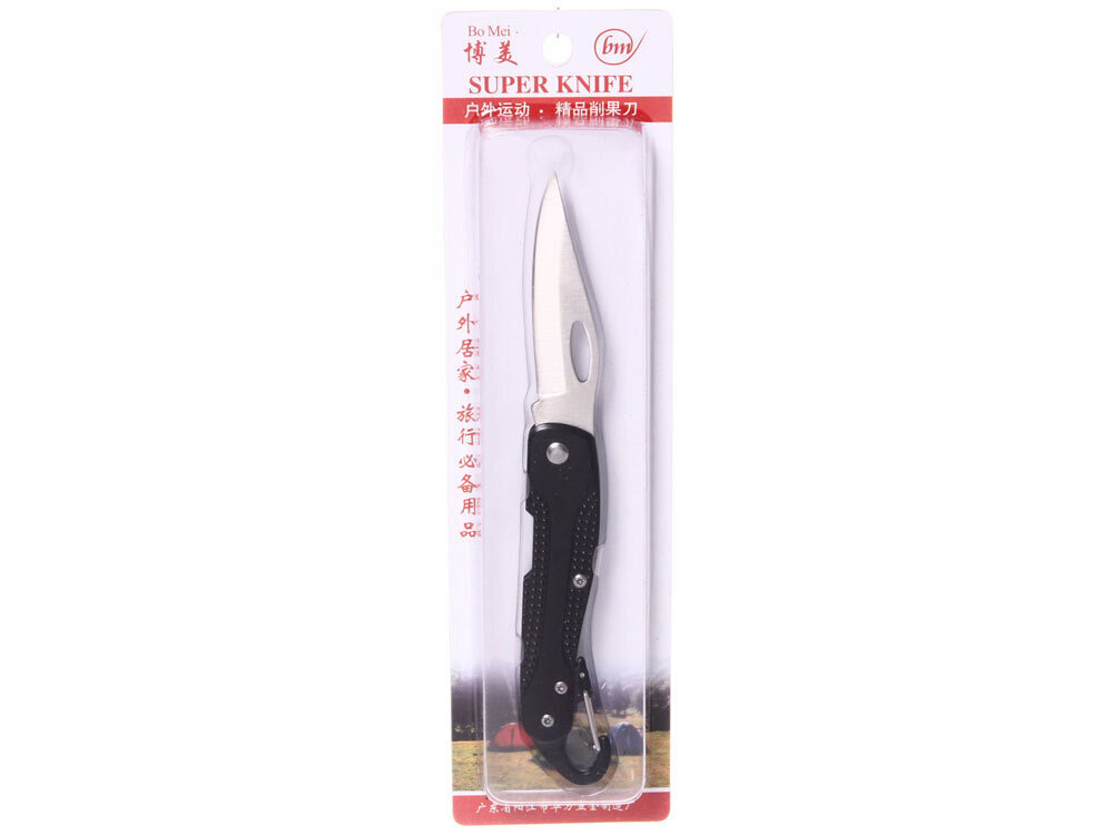 Нож туристический складной 17см с карабином в блистере