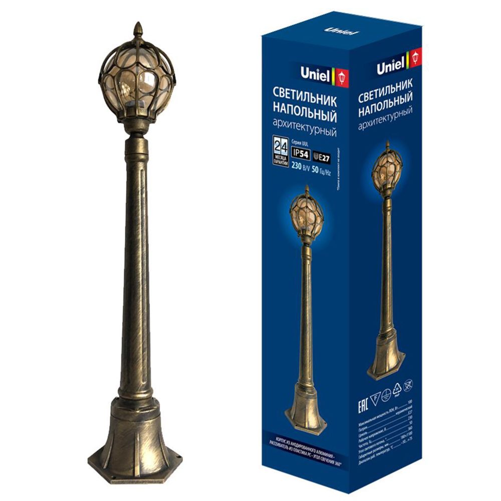 UUL-T90B 60W-E27 IP54 GOLD Светильник уличный. под 1 лампу Е27. Архитектурный напольный. Корпус золотистый. TM Uniel