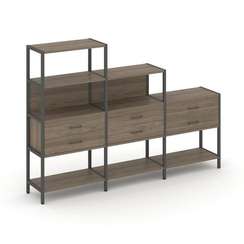 Shelf System Трехсекционный стеллаж четырех/трех/двухярусный с ящиками SN.STM-431 Вяз Благородный/Ме